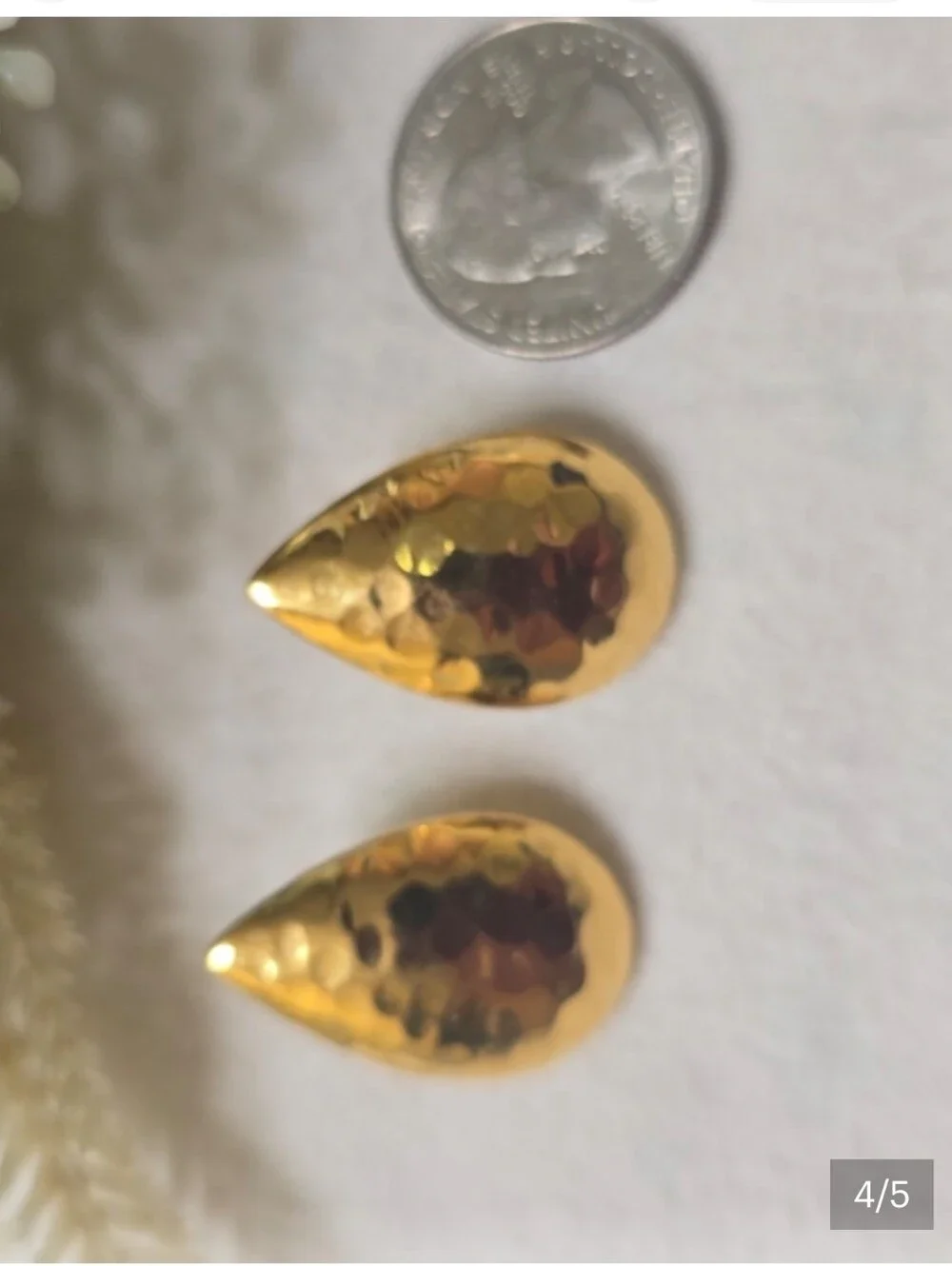 Gold Hammered Teardrop Earrings - Picture 2 of 5